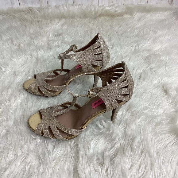 Betsey Johnson Tiara Gold Glitter Heels — Size 9, T-Strap Glam - Picture 3 of 8